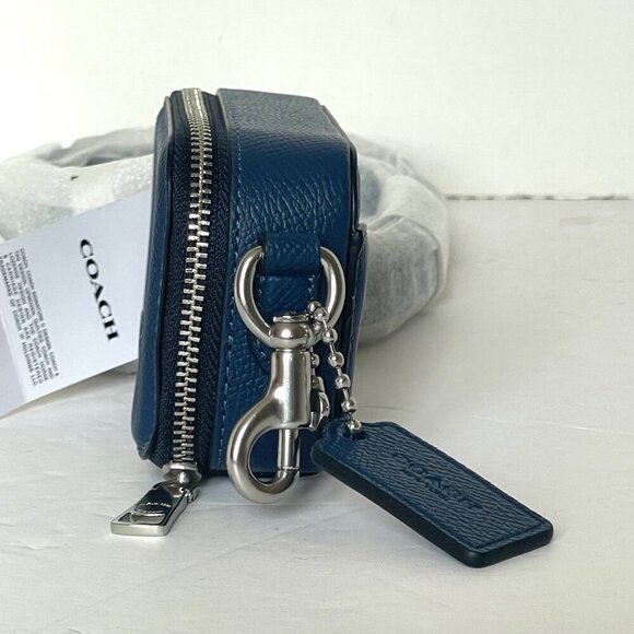 Coach Mini Crossbody Pouch Blue Crossgrain Leather CP271 Cards Earbuds Case - Picture 6 of 11